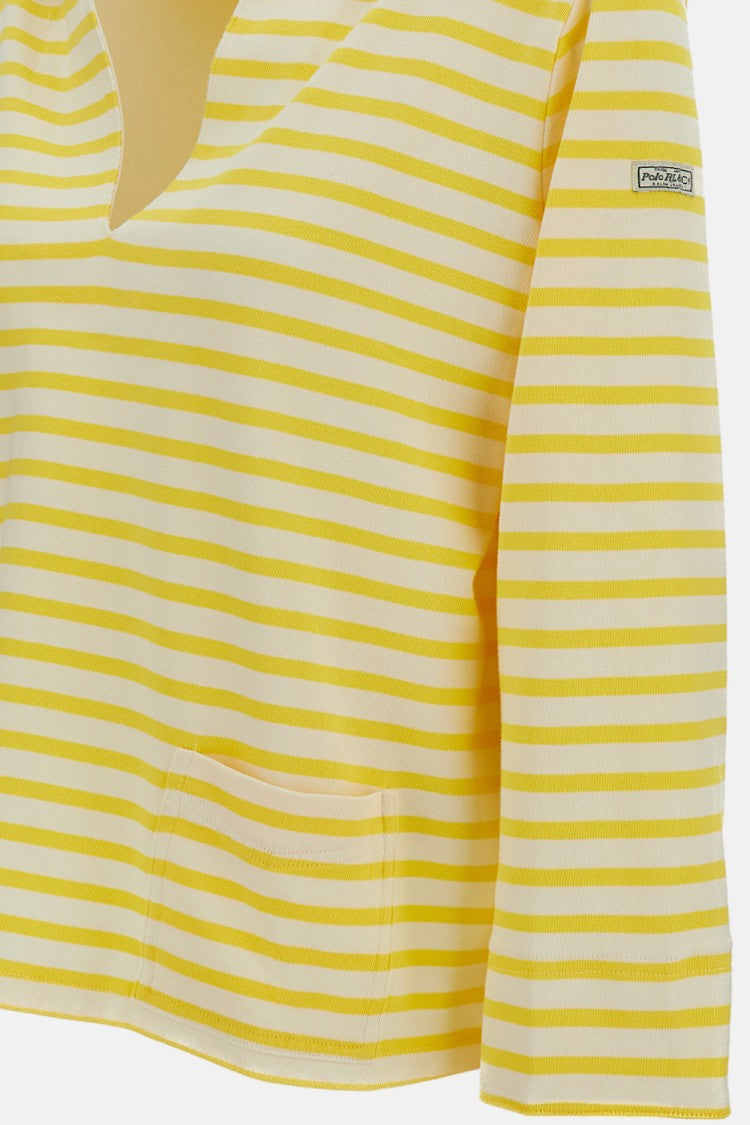 Polo Ralph Lauren White/Yellow V-Neck Striped T-Shirt
