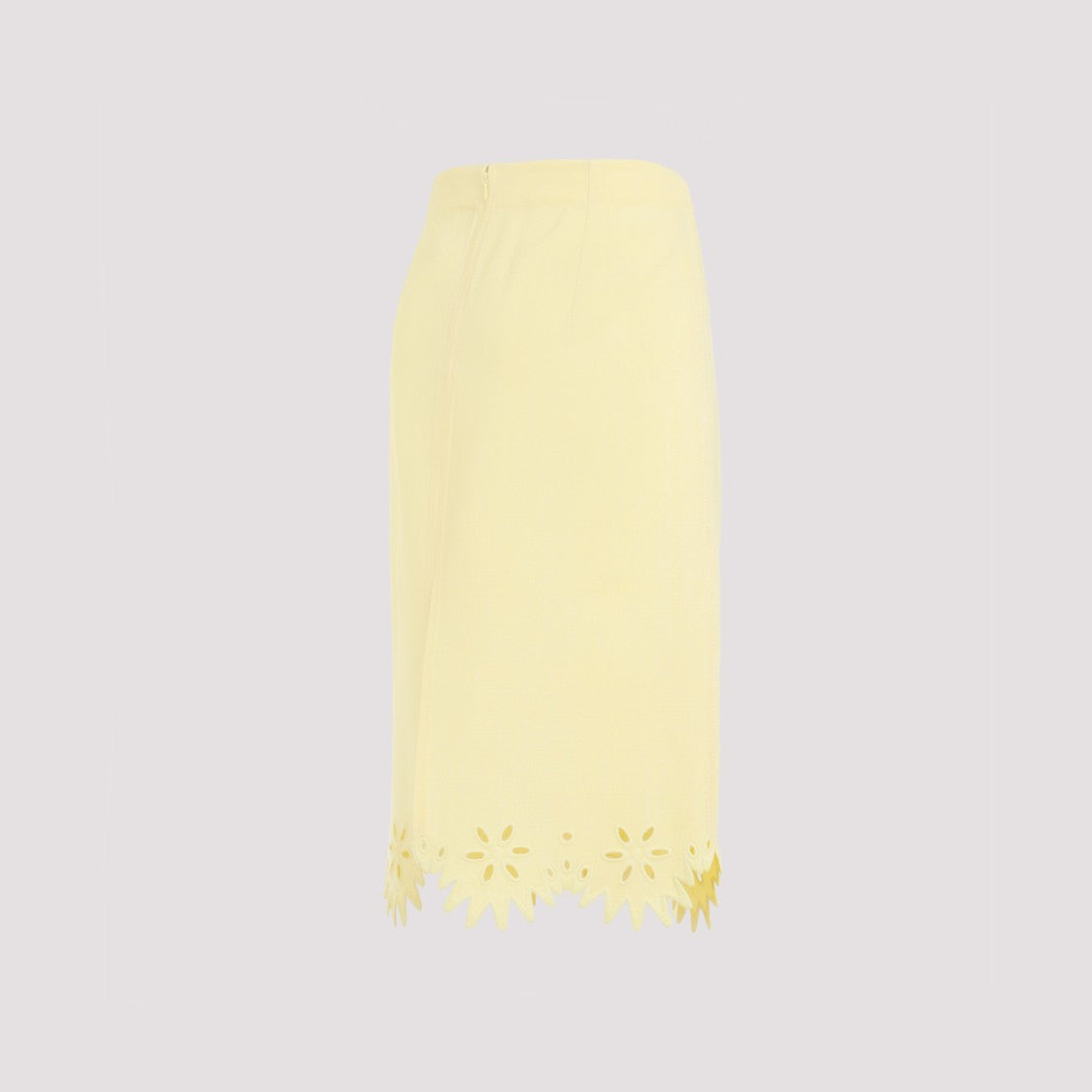 Bottega Veneta Grainy English Embroidery Yellow Viscose Midi Skirt
