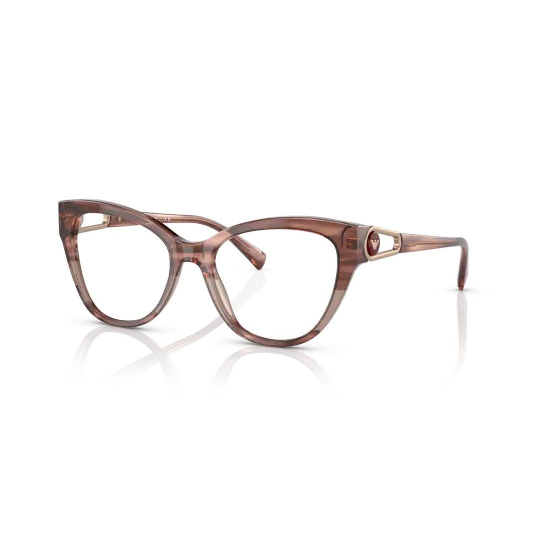 Emporio Armani 3212 Vista Translucent Brown Acetate Cat-Eye Eyeglasses With Gold Accents