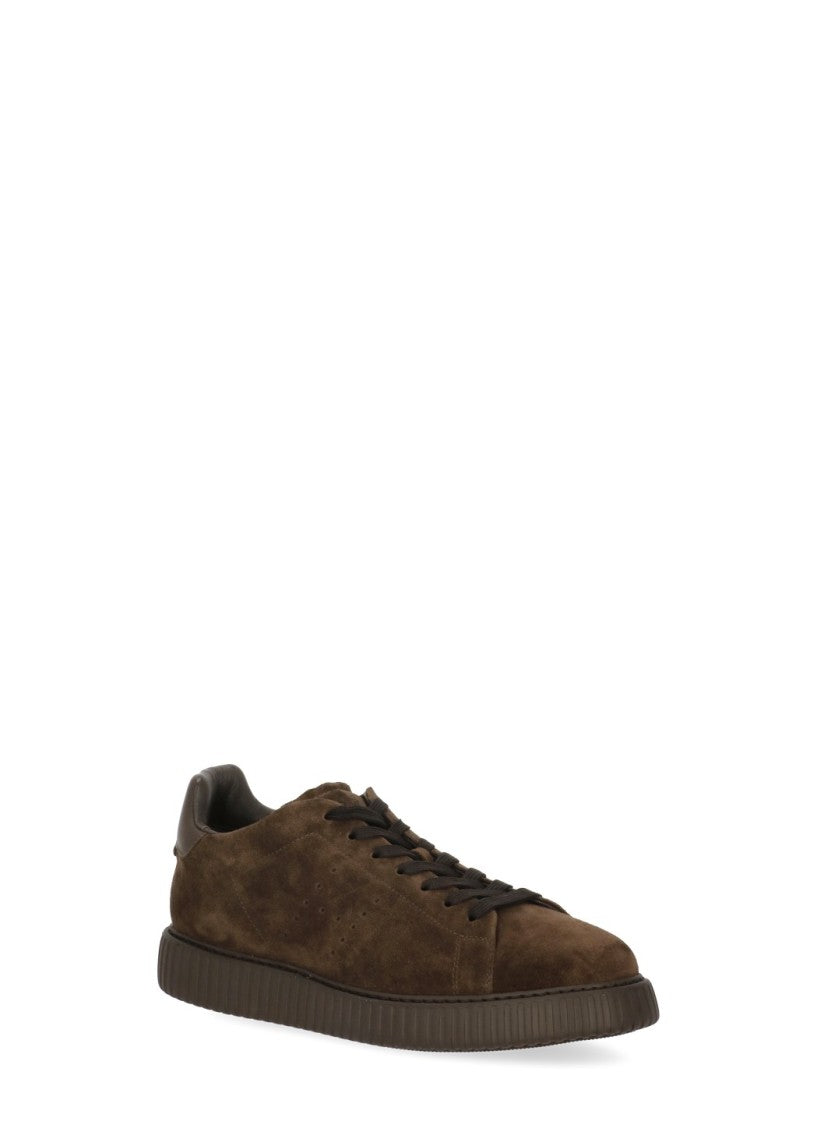 Hogan Brown Smooth Leather Accents Suede Sneakers