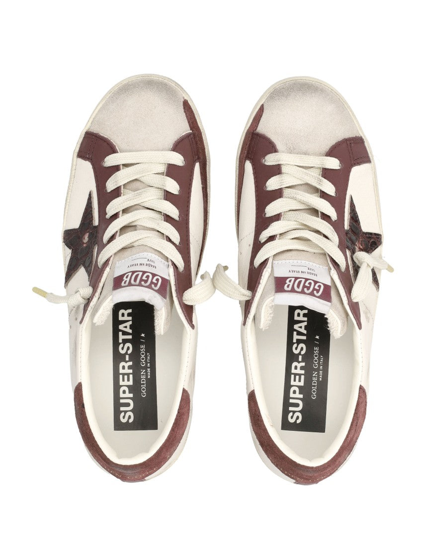 Golden Goose White Leather Burgundy Super-Star Sneakers