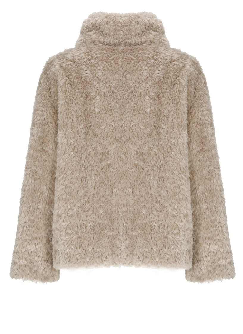 Herno Beige High Neck Faux Fur Jacket