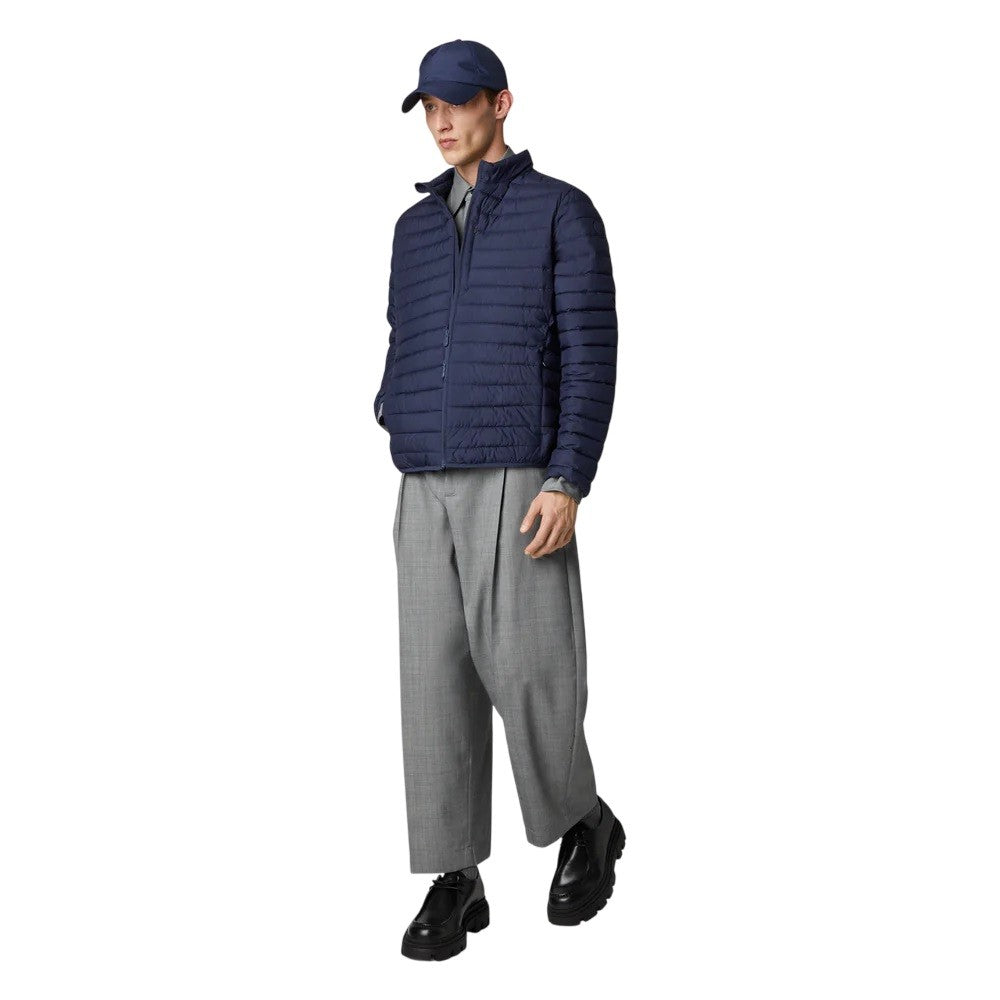 Save The Duck Functional Blue Jacket With Stand-Up Collar And Double-Slider Zip