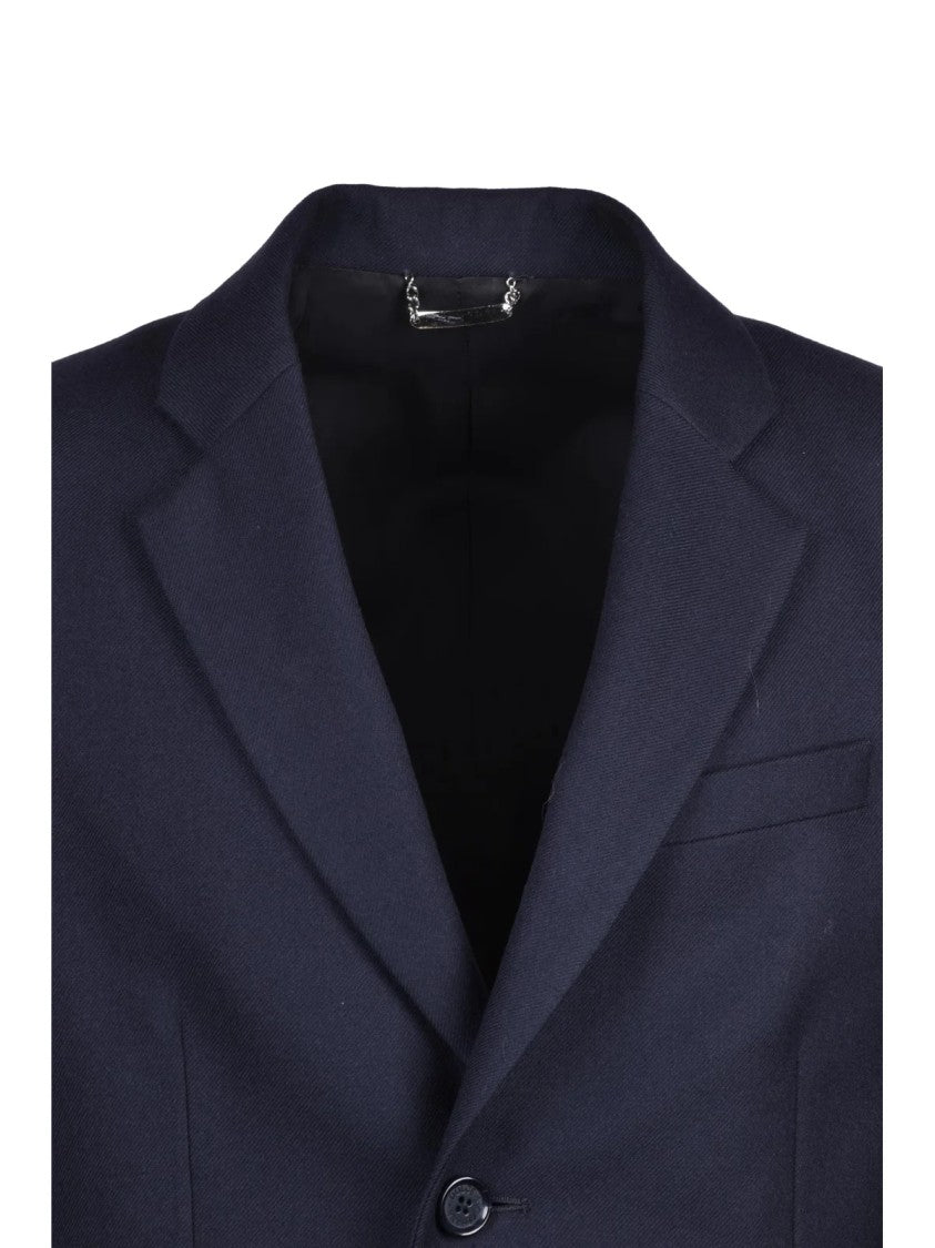 Dolce & Gabbana Structured Blue Virgin Wool D&G Coat With Classic Lapel