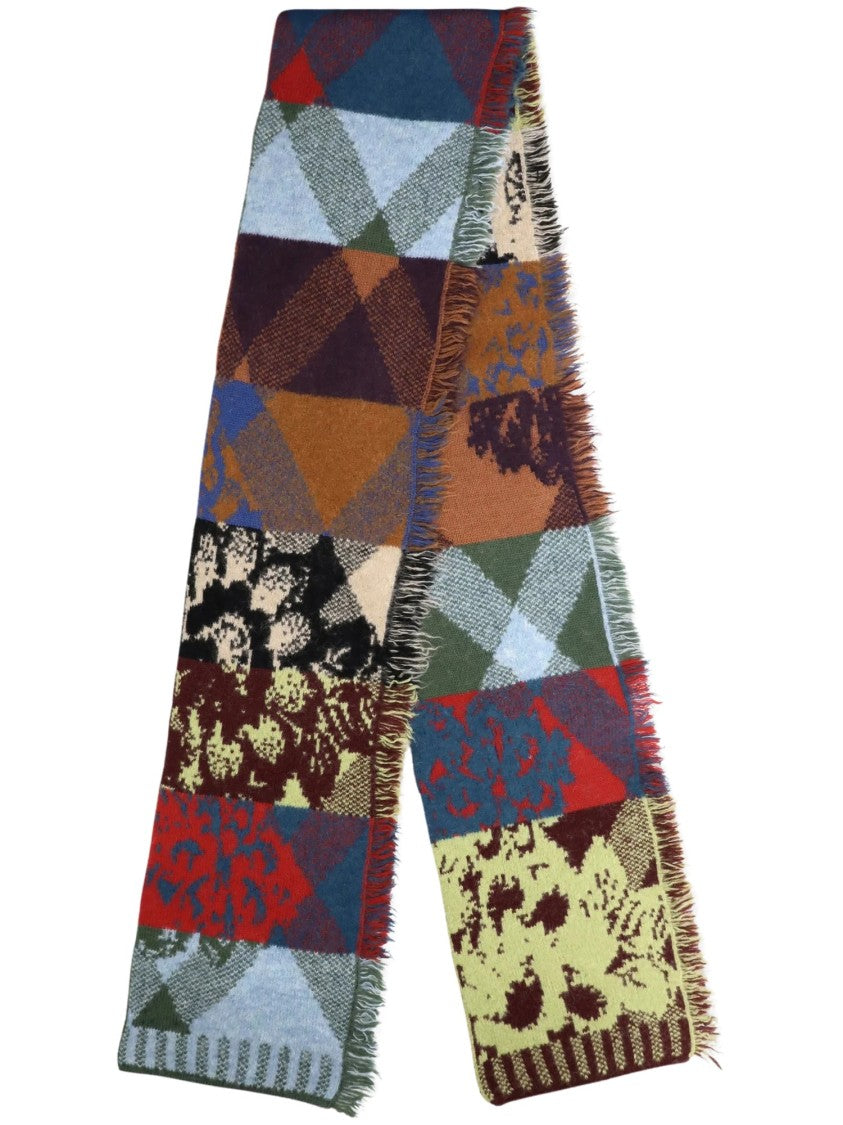 Dries Van Noten Geometric Floral Patchwork Scarf With Fringed Edges