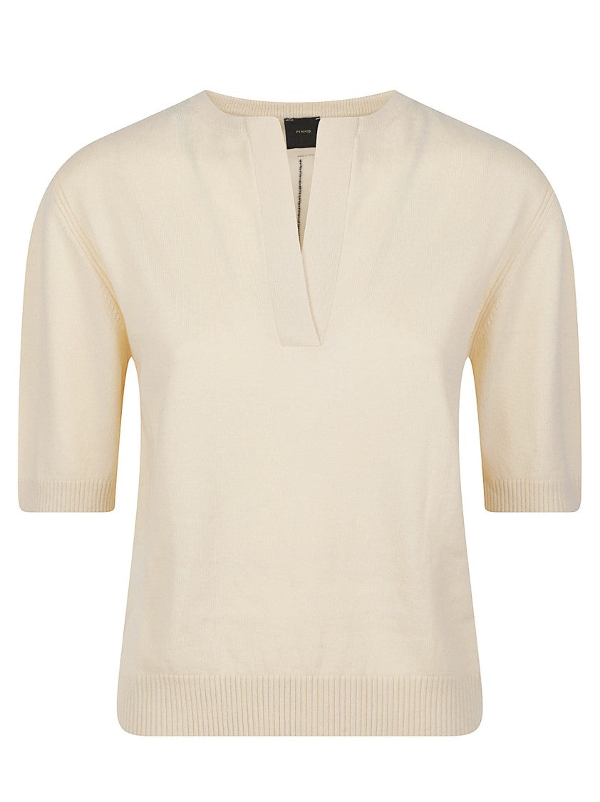 Pinko Varsavia Short-Sleeve Ribbed V-Neck Sweater