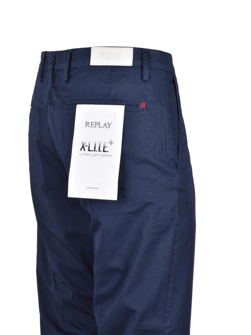 Replay Slim Fit Cotton Blend Trousers With Subtle Stretch