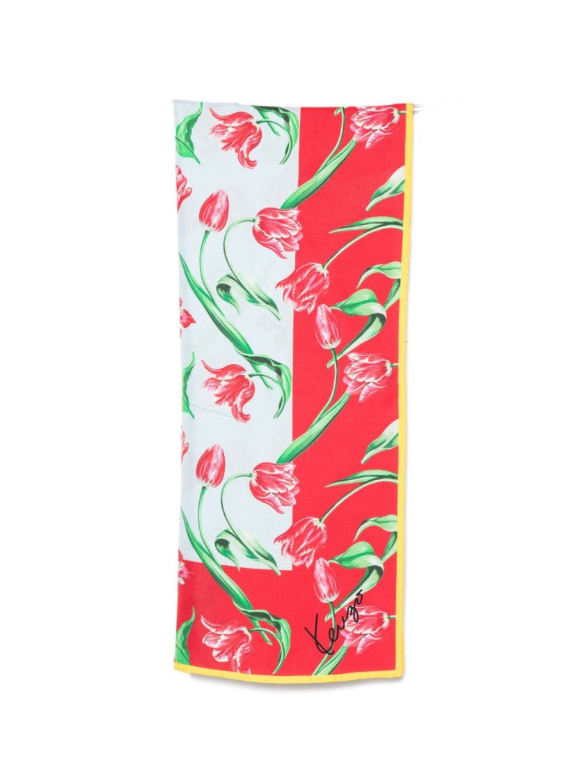 Kenzo Light Blue Tulip Print Silk Scarf
