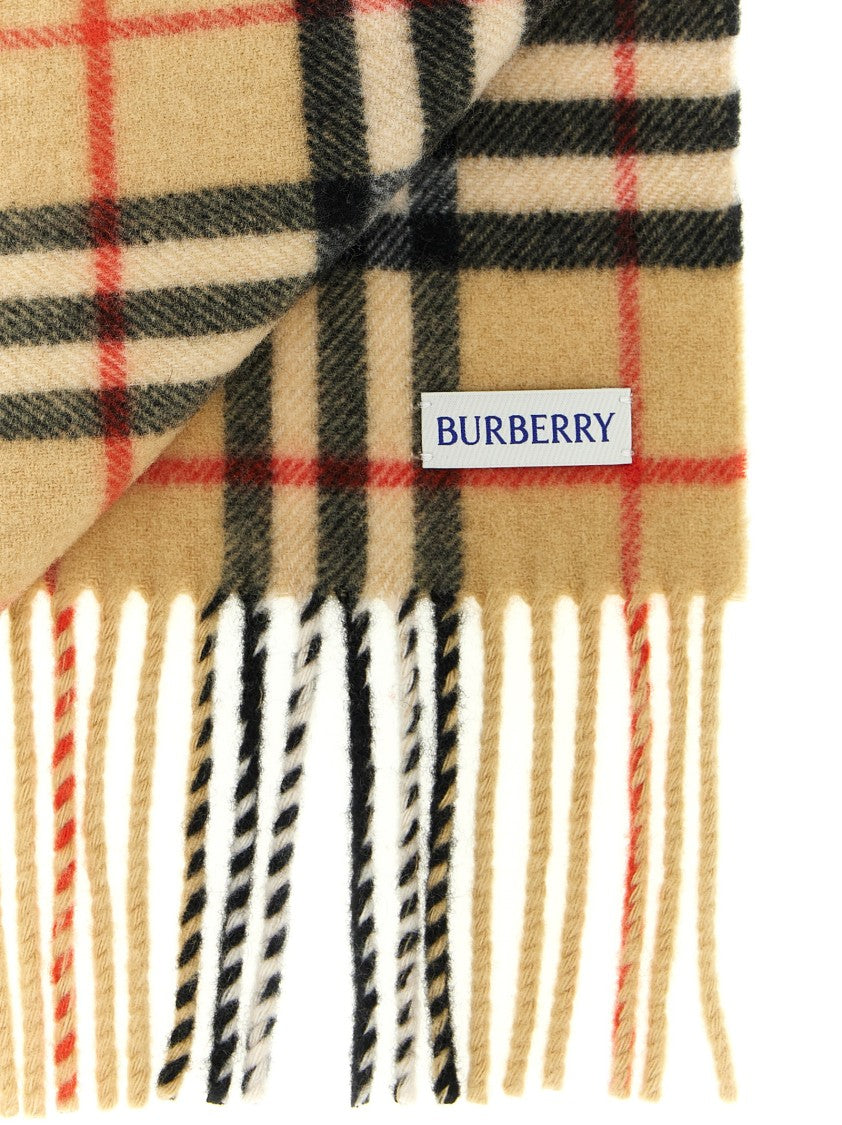 Burberry Check Print Cashmere Scarf With Fringed Edges