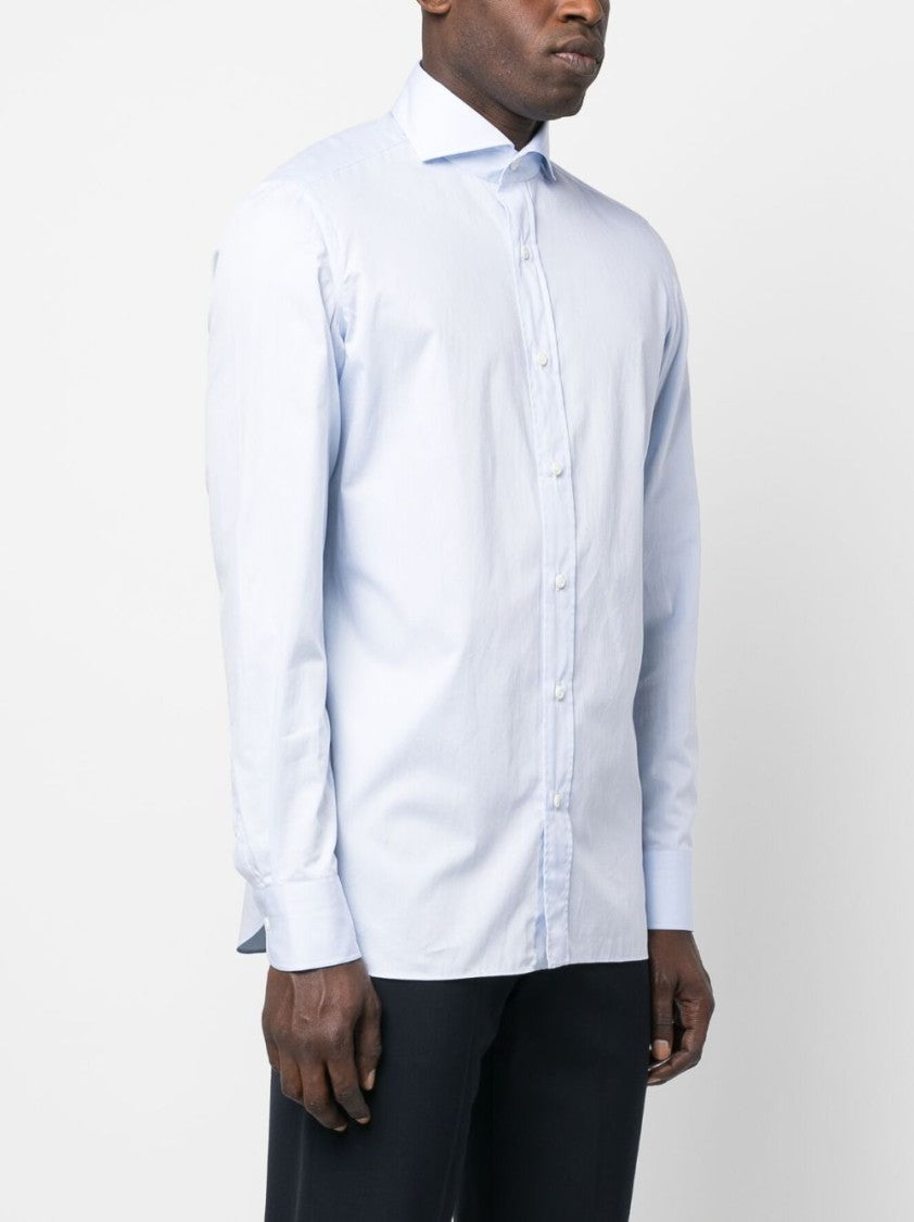 Borrelli Optical White Cotton Shirt With Spread Collar