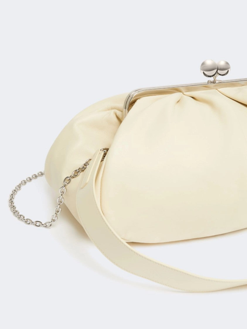 Max Mara Ivory Gathered Leather Shoulder Bag