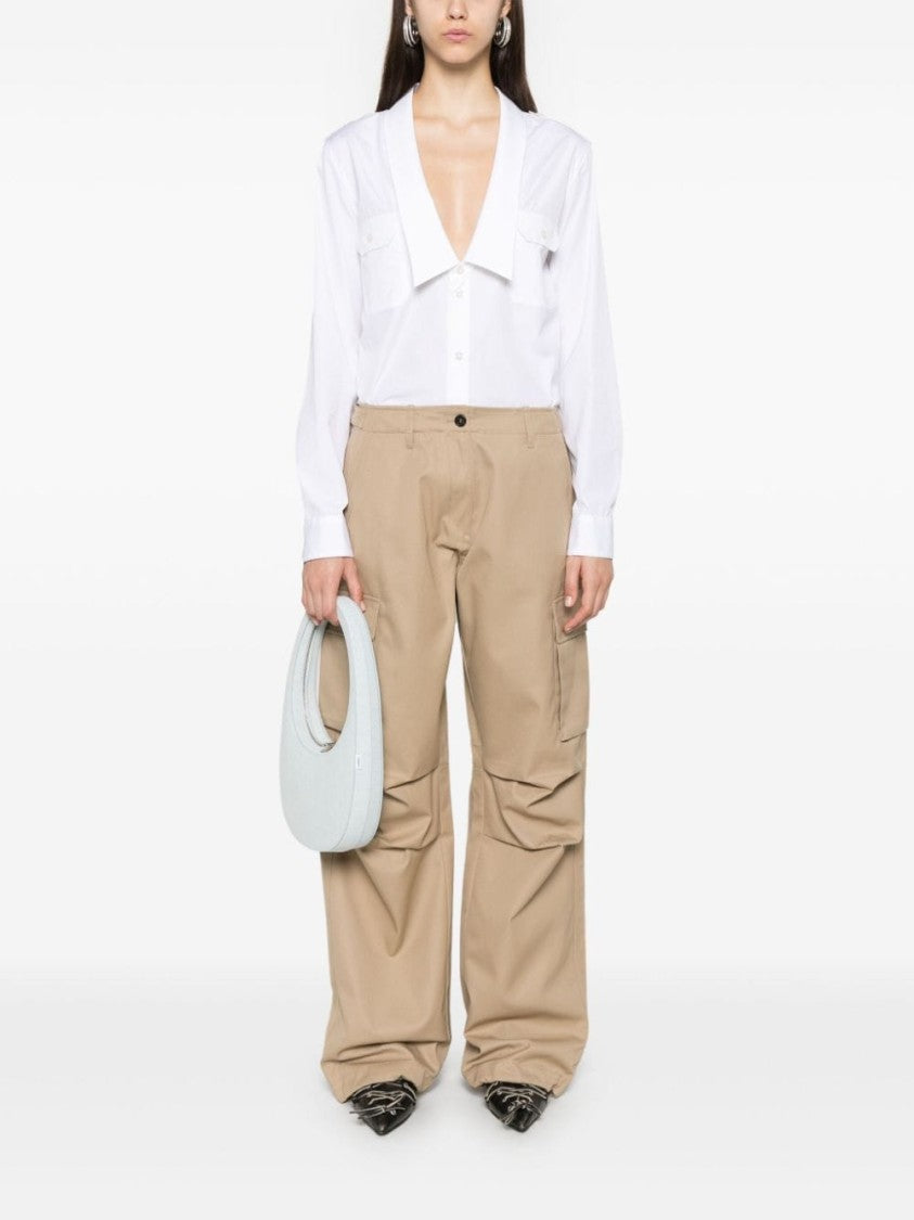 Coperni Wide-Leg Beige Cotton Gabardine Trousers