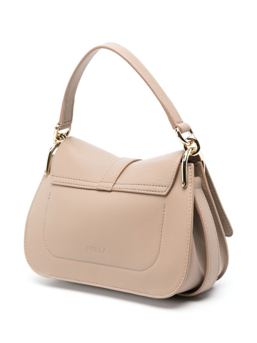 Furla Structured Leather Shoulder Bag With Buckle Closure