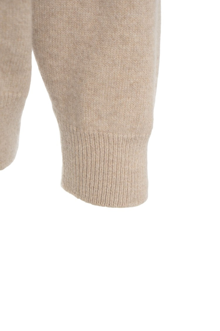 Amaranto Beige Wool Sweater With Round Neckline And Cross-Stitch Detail