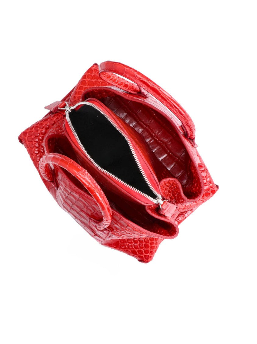 The Attico Crocodile-Embossed Red Handbag With Versatile Straps