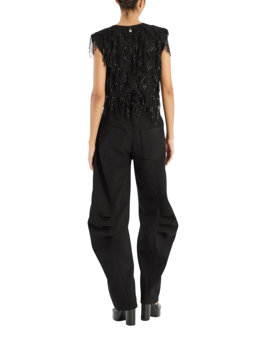 Rotate Boxy Black Top With Bead And Sequin Embellishments