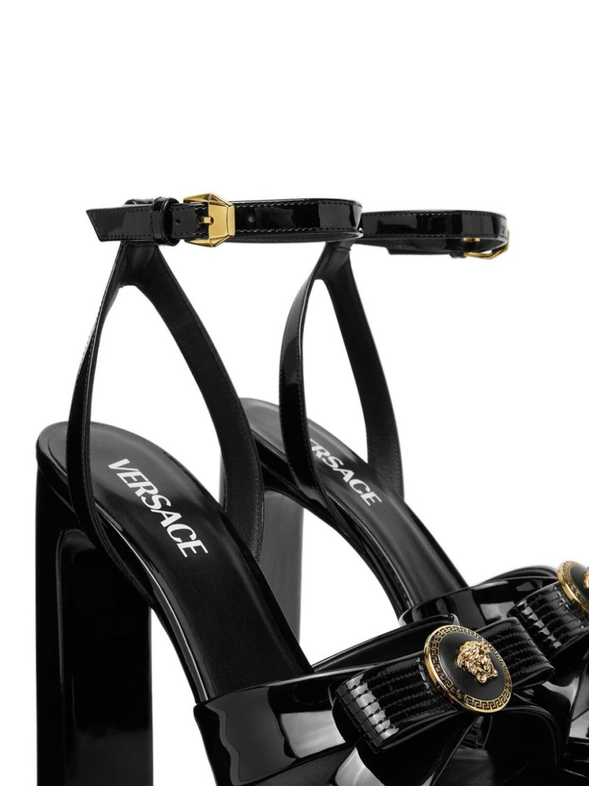 Versace Buckle-Fastening Black Patent Leather Platform Sandals