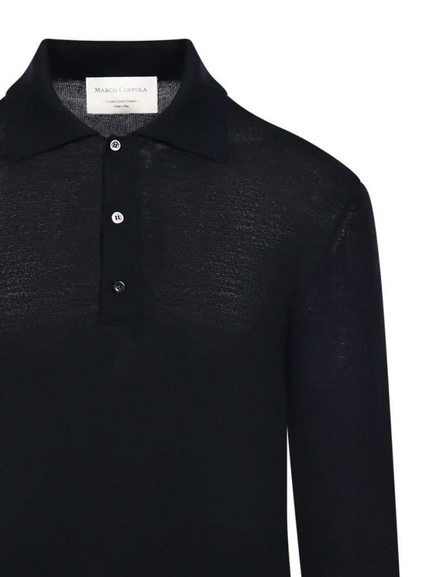 Marco Coppola Black Polo Sweater With Buttoned Placket