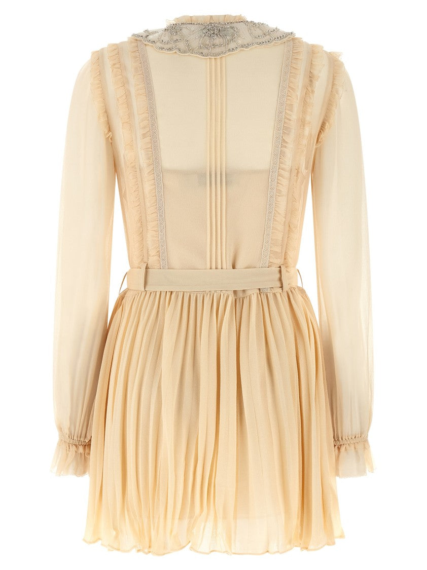 Self-Portrait 'Tan Pleated Georgette Mini' Dress