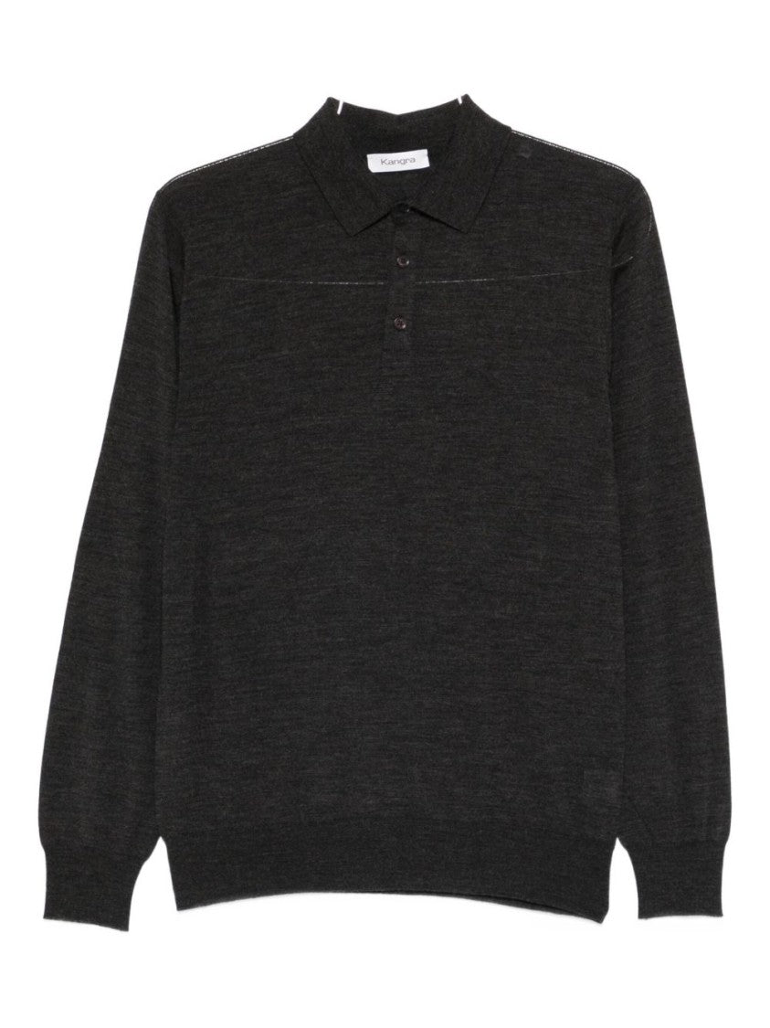 Kangra Long Sleeve Polo Shirt In Luxurious Black Wool