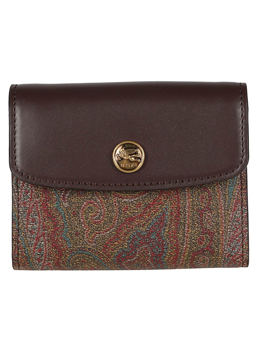 Etro Etro Trifold Wallet In Paisley Print With Leather Trim