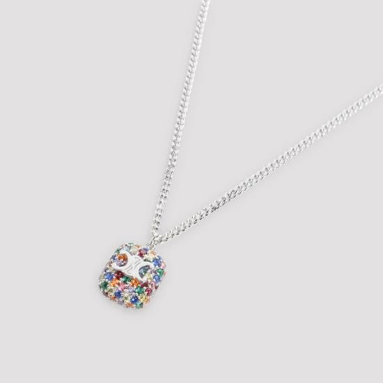 Celine Delicate Square Pendant Necklace With Floral Crystal Design