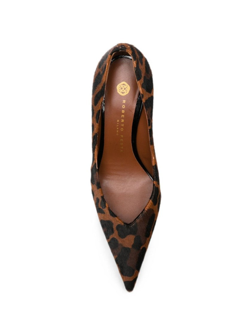 Roberto Festa Leopard Print Calf Hair Stiletto Pumps - Black