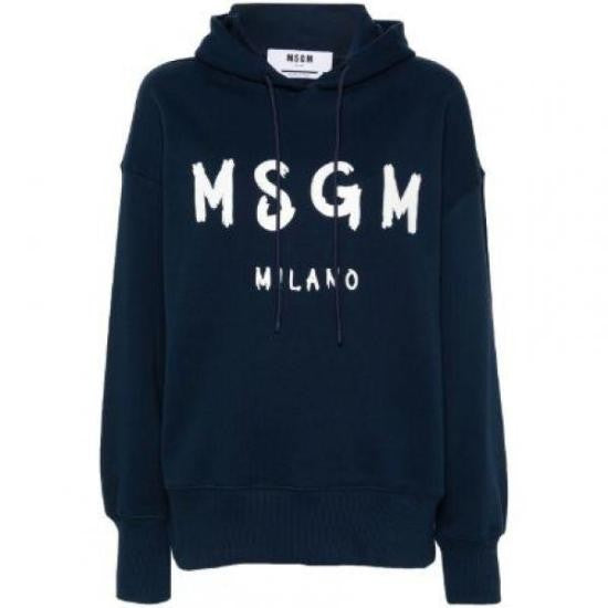 Msgm Relaxed-Fit Cotton Hoodie With Distressed Logo Detail