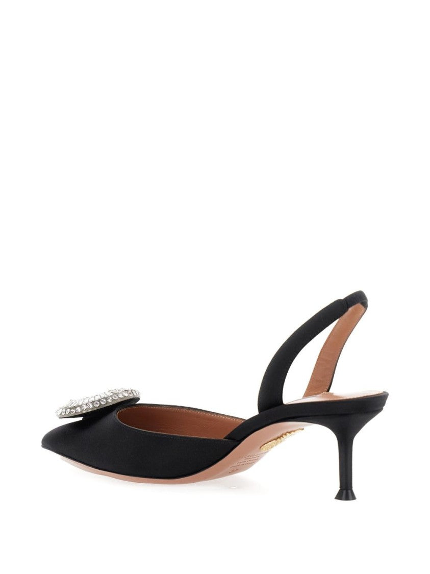 Aquazzura Black Crystal Embellished Slingback Kitten Heels