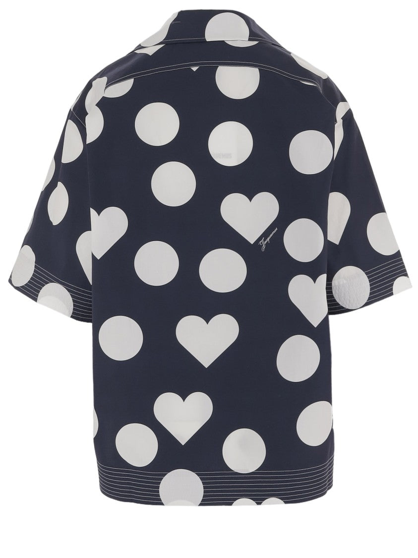 Jacquemus Navy Cotton Shirt With Bowling Collar And Playful Print