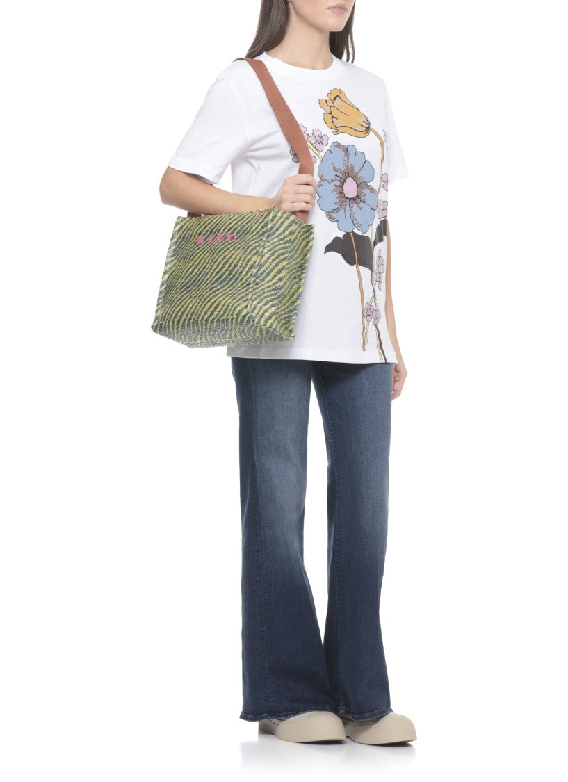 Marni White Front Print Cotton T-Shirt