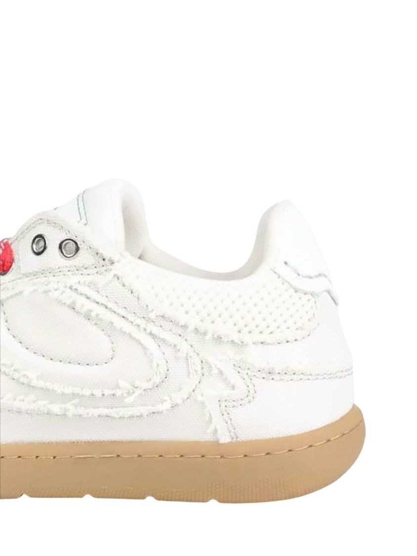Ganni Textured White Sneakers With Red Laces