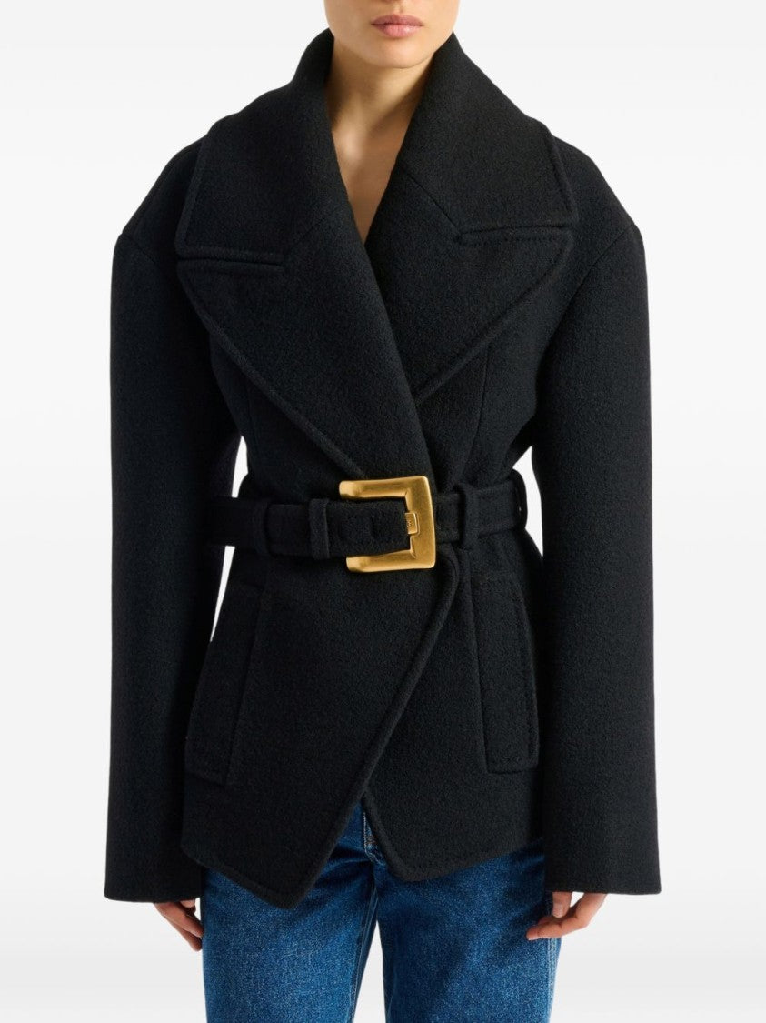 Balmain Structured Black Coat With Wide Lapel