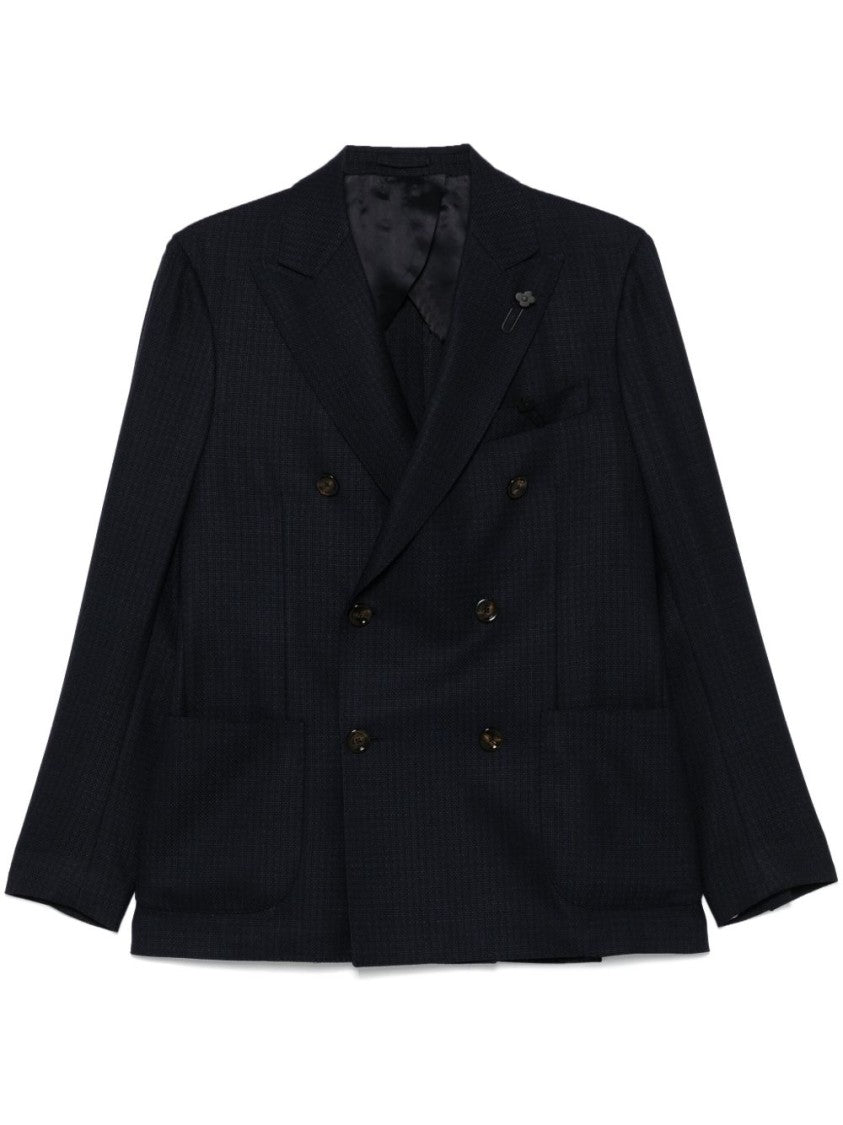 Lardini Double-Breasted Black Jacket With Textured Fabric