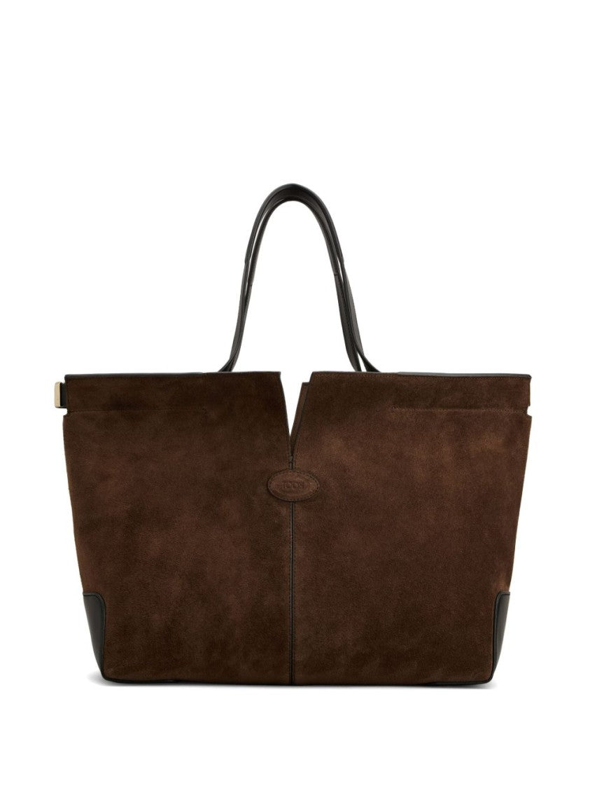 Tod's Brown Suede Shopper Bag With Leather Accents
