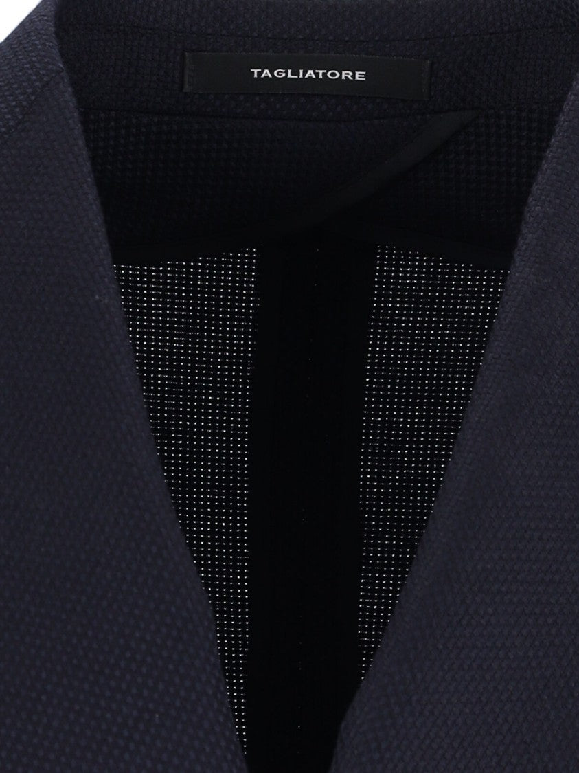 Tagliatore Double-Breasted Navy Wool Blazer With Notch Lapel
