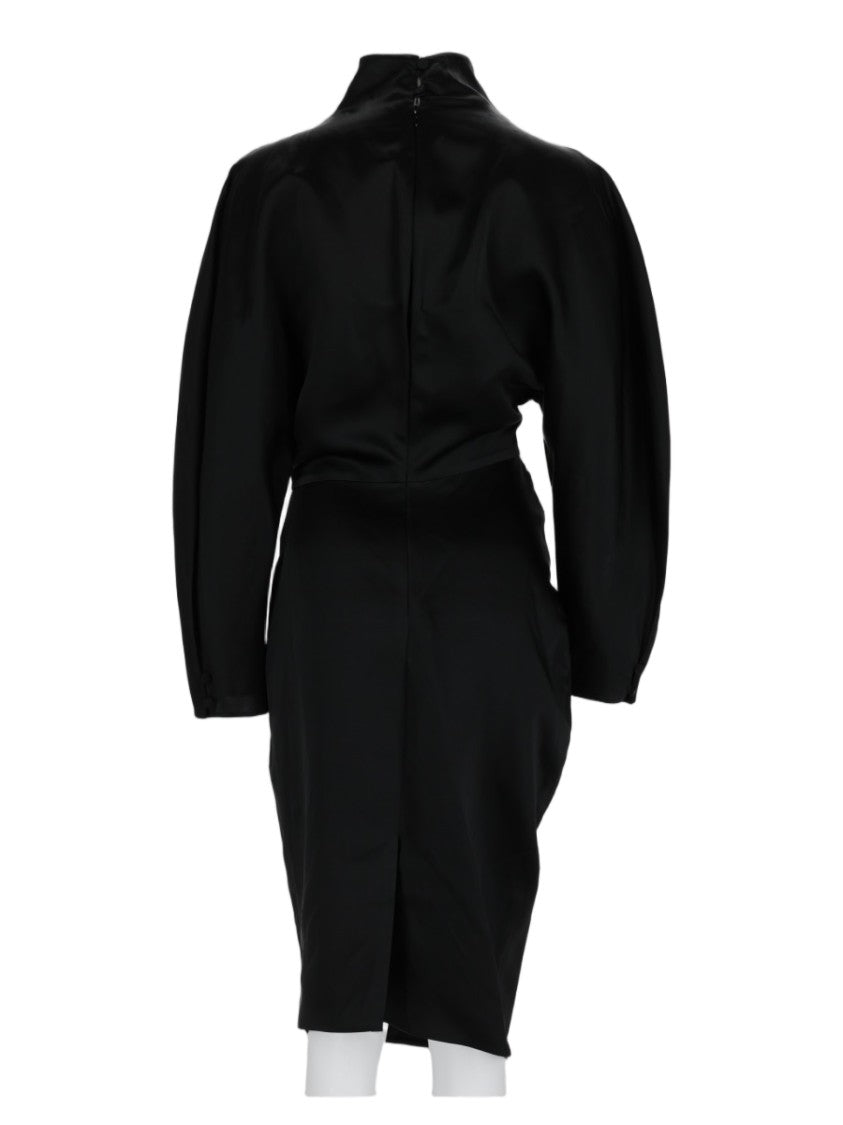 Khaite Black High-Neck Voluminous-Sleeve Midi Dress