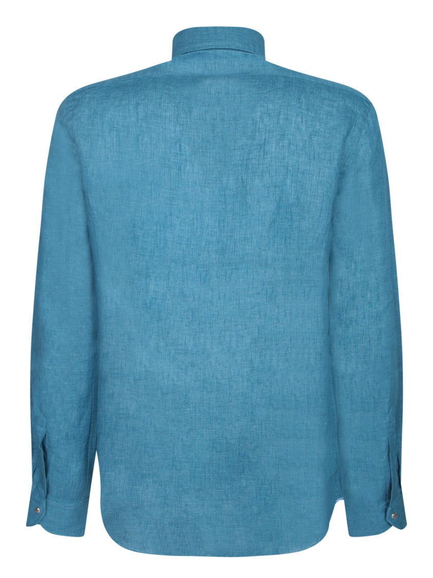 Dell'oglio Blue Linen Shirt With Classic Collar