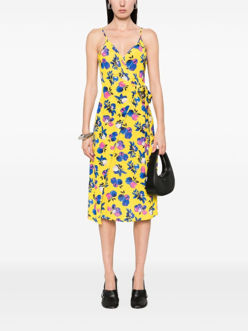 Coperni Canary Yellow Floral Print Tied Dress