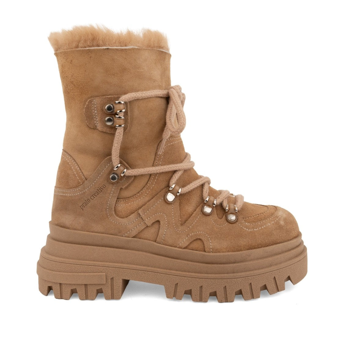 Prato Creativo Brown Chunky Plush-Lined Rugged Sole Suede Boots