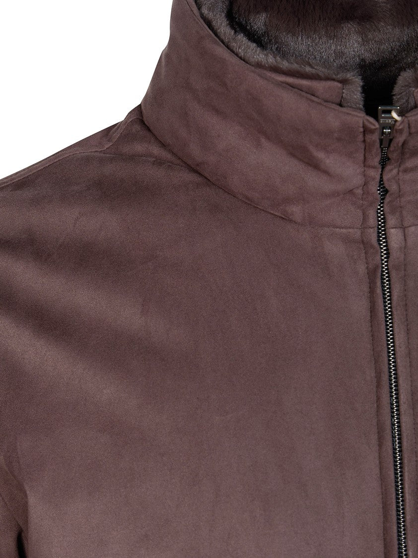 Herno Suede-Texture Brown Plush-Lined Jacket