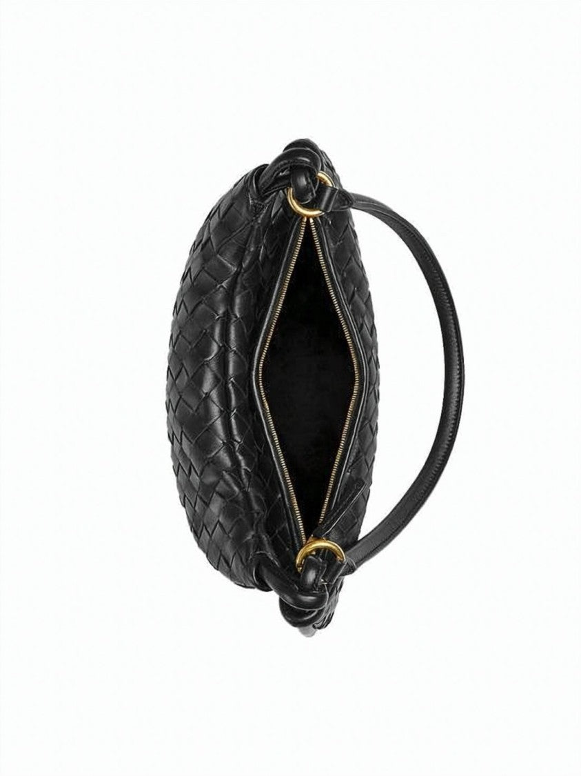 Bottega Veneta Medium Crescent-Shaped Woven Leather Handbag With Gold Hardware