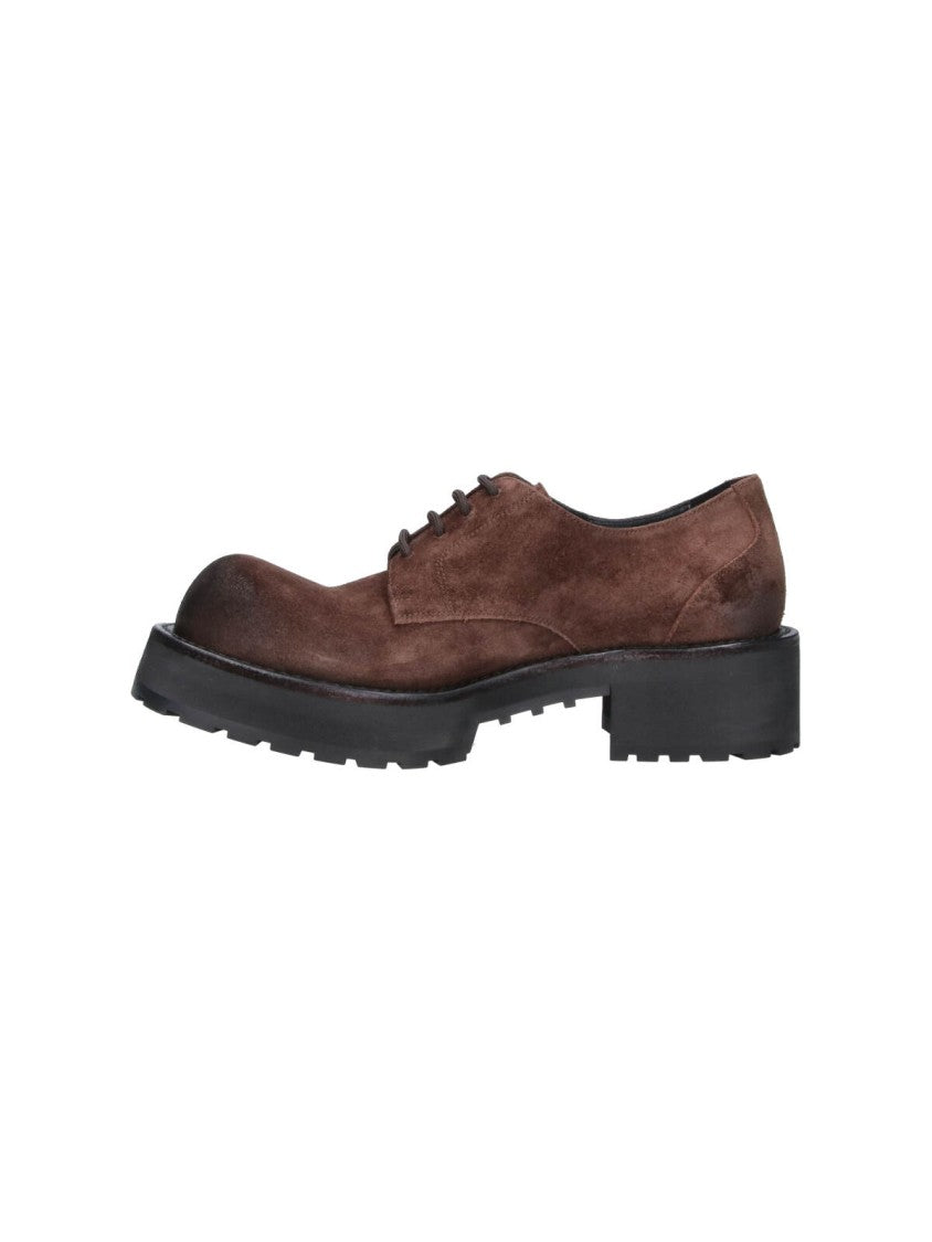 Balenciaga Brown Distressed Suede Elevated-Toe Derby Shoes