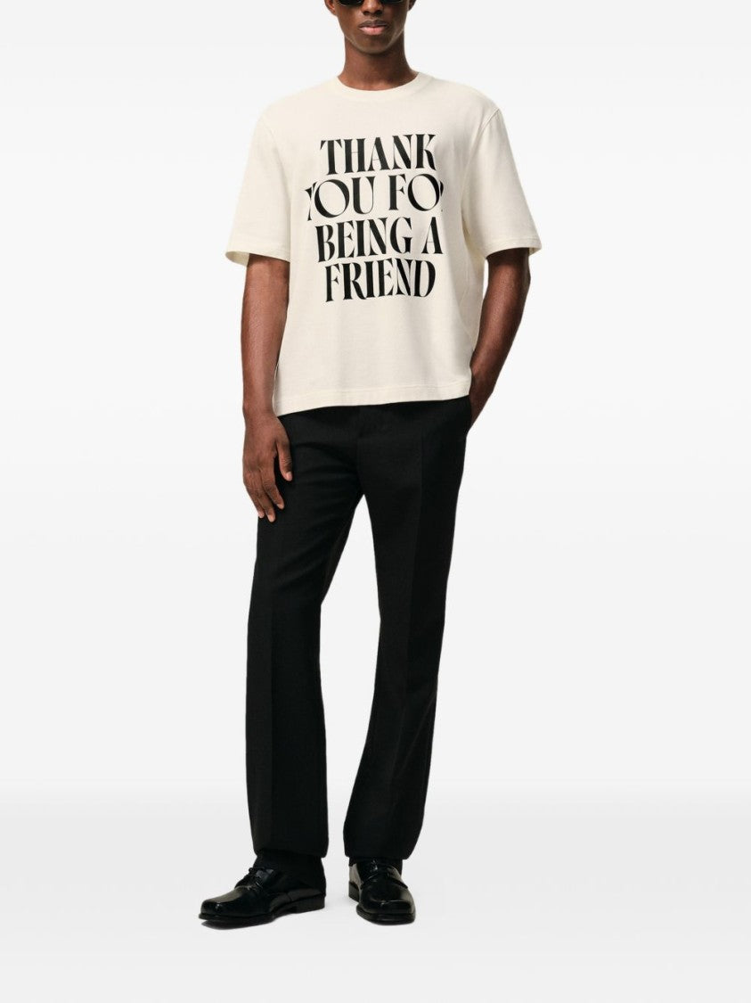 Ami Paris Boxy Fit Cream T-Shirt With Signature Print And Back Embroidery