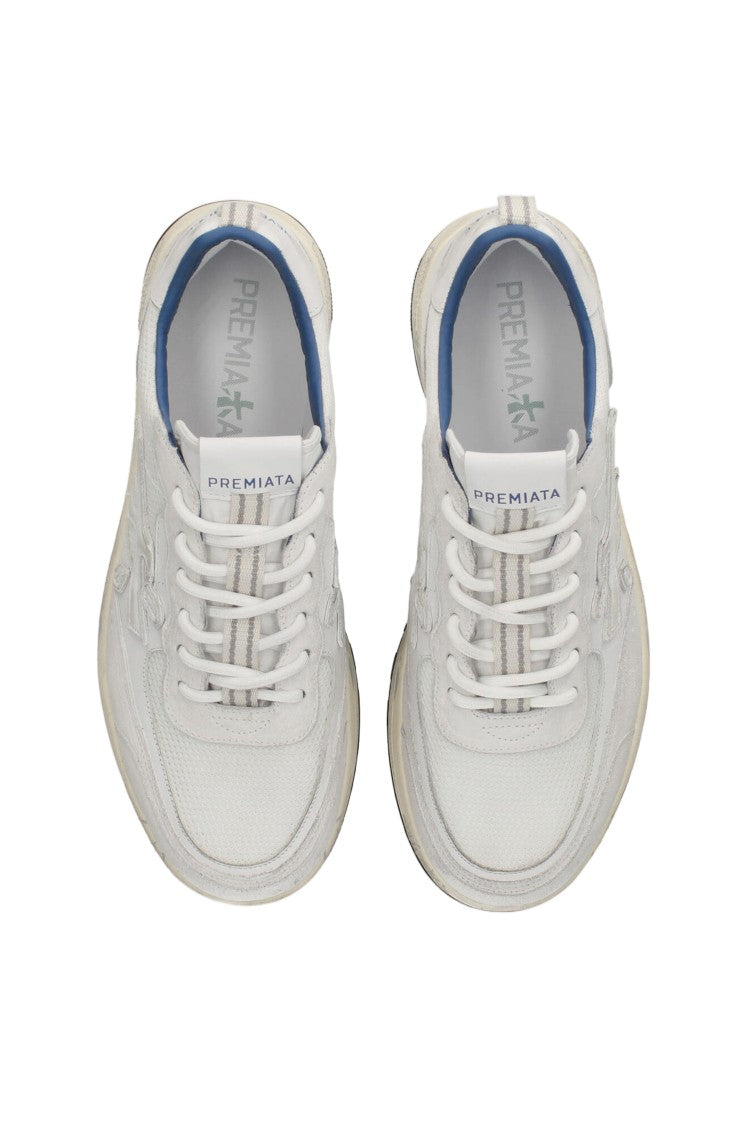 Premiata Leather And Canvas Low-Top Sneakers With Rubber Soles