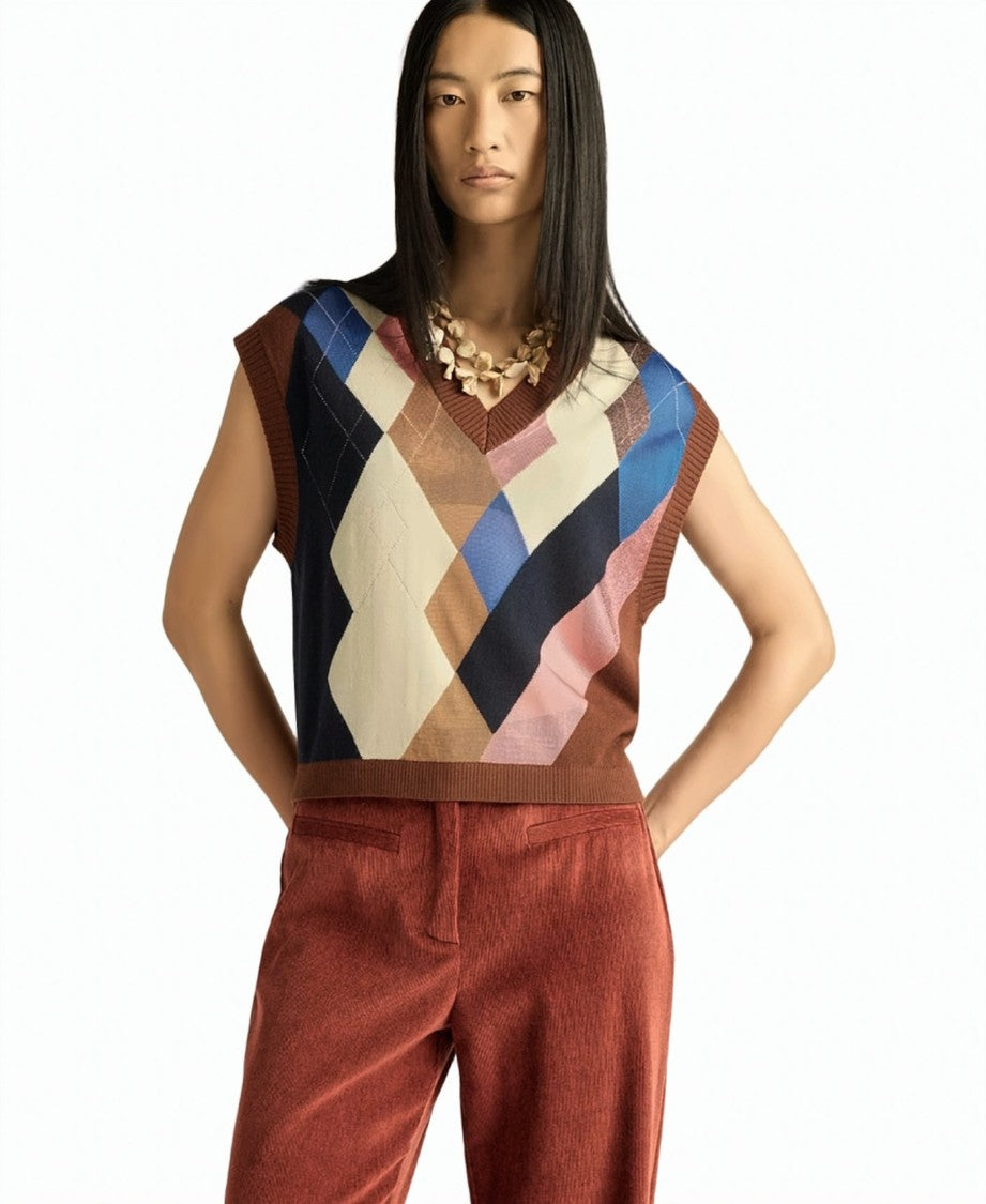 Momonì Argyle Intarsia Knit V-Neck Vest
