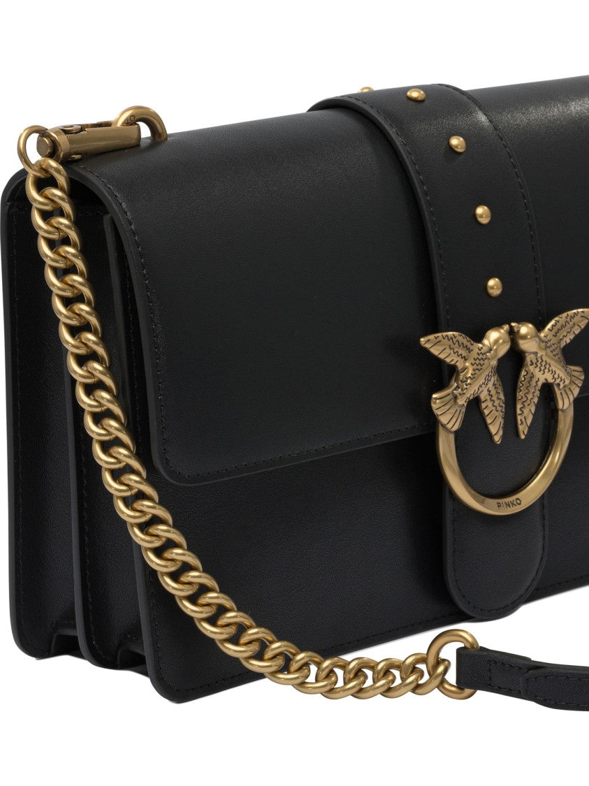 Pinko Rectangular Black Leather Crossbody Bag