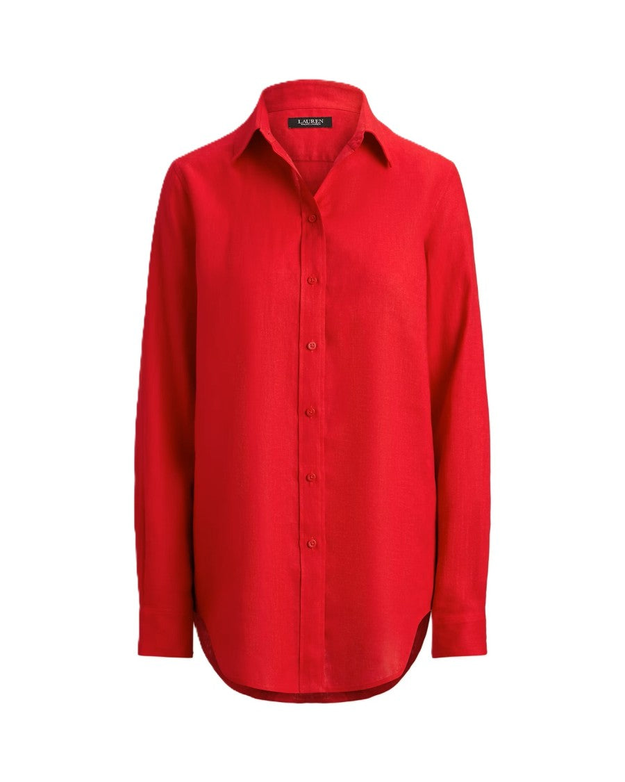 Lauren Ralph Lauren Red Tissue Linen Button Shirt