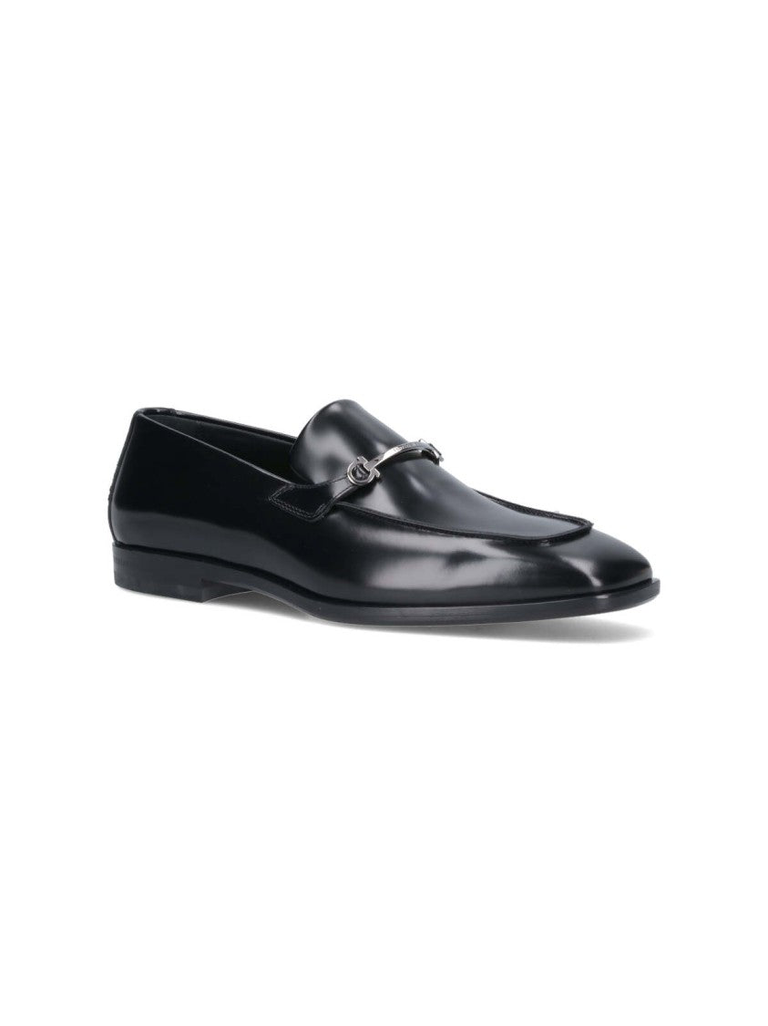 Ferragamo Gancini Loafers In Black Leather