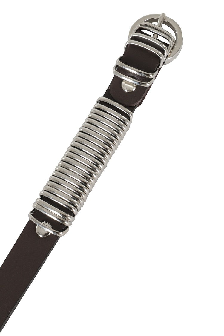 Federica Tosi Brown And Silver Ring Buckle Metal Rings Leather Belt